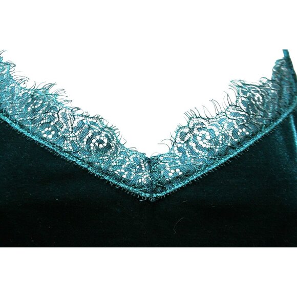 Grace & Lace Womens M Velvet Camisole Babydoll Top Green Lace Trim Y2K Romantic - Picture 2 of 5